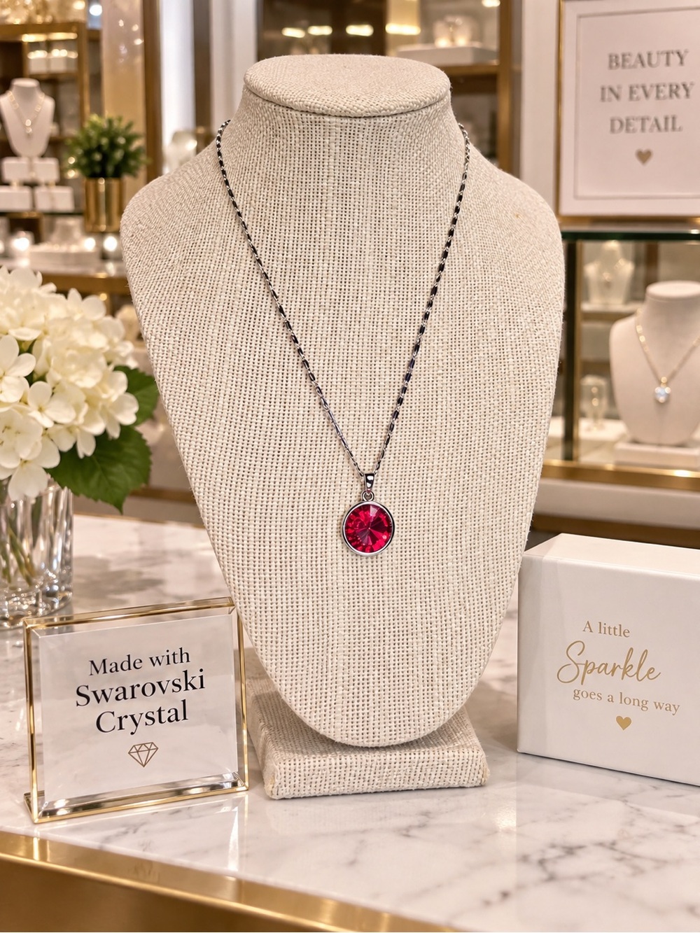 Swarovski Red Crystal Round Pendant Necklace NWOT